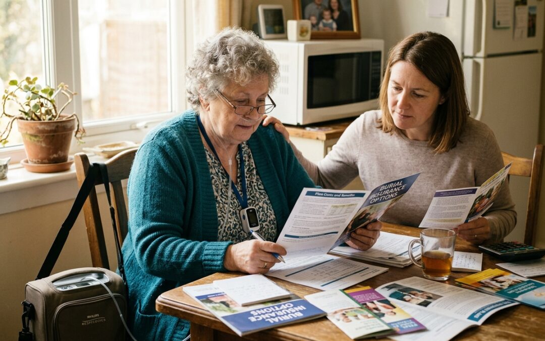 Senior with COPD reviewing burial insurance options with a licensed RyCo broker