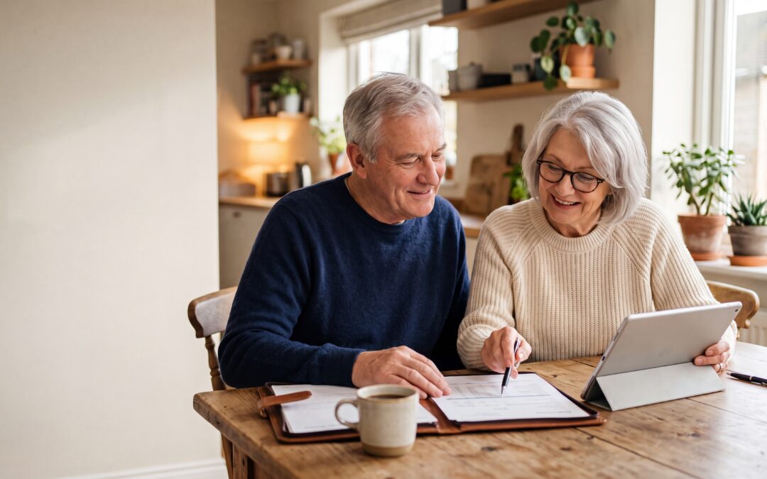 r couple reviewing burial insurance with heart disease coverage options at home